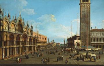 Venice:  The Piazza and Piazzetta from the Torre dell Orologio towards S. Giorgio Maggiore Artwork by Giovanni Antonio Canal