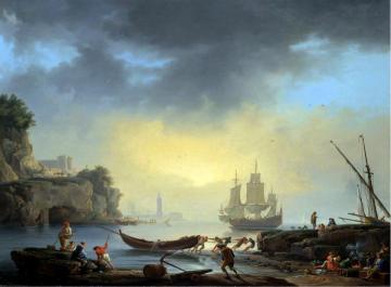 A Mediterranean Coastal Scene with Fishermen Bringing in their Boats Artwork by Claude-Joseph Vernet