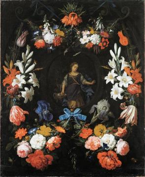 Garland of Flowers Artwork by Abraham Mignon