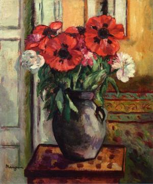 Poppies in a Grey Vase Artwork by Henri Manguin