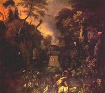Landscape with a Graveyard by Night Artwork by Matthias Withoos