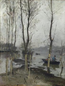 River Scene with a Fisherman Artwork by Fritz Thaulow
