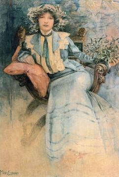 Mistletoe: Portrait of Mme. Mucha Artwork by Alfons Maria Mucha