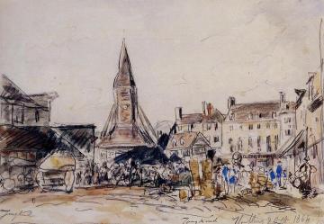 Honfleur, Market Place Artwork by Johan Berthold Jongkind