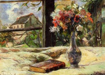Vase of Flowers and Window Artwork by Paul Gauguin