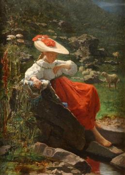 Young Girl in a Landscape Artwork by Theodore Gerard
