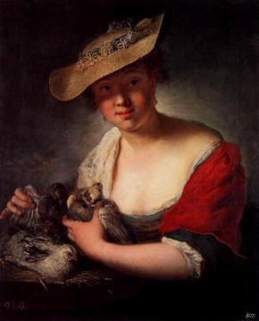 Girl with Pigeons Artwork by Antoine Pesne