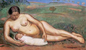 Female Nude with Her Child Artwork by Alice Bailly