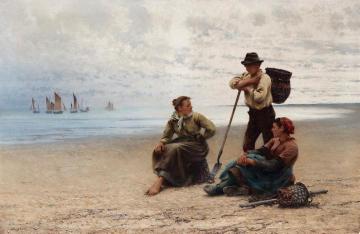 Conversation by the Sea Artwork by August Wilhelm Nikolaus Hagborg