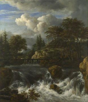 Waterfall in a Rocky Landscape Artwork by Jacob van Ruisdael