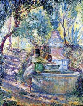 Saint-Tropez, Two Girls at the Fountain Artwork by Henri Lebasque
