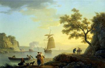 An Extensive Coastal Landscape with Fishermen Unloading their Boats Artwork by Claude-Joseph Vernet