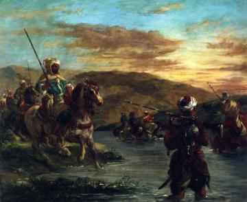 Moroccan Troops Fording a River Artwork by Eugène Delacroix
