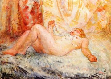 Reclining Nude With Pearl Necklace Artwork by Henri Lebasque