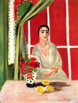 Seated Woman with a Red Screen in the Background Artwork by Henri Matisse