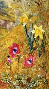 Anemones and Daffodils Artwork by Henry Roderick Newman