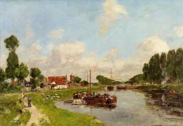 Saint-Velery-sur-Somme, Barges on the Canal Artwork by Eugène-Louis Boudin