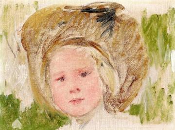 Sketch of Head of a Girl with a Black Rosette Artwork by Mary Cassatt