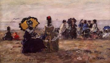 Beach Scene, the Yellow Parasol Artwork by Eugène-Louis Boudin