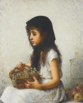 Young girl with grapes Artwork by Alexei Harlamoff