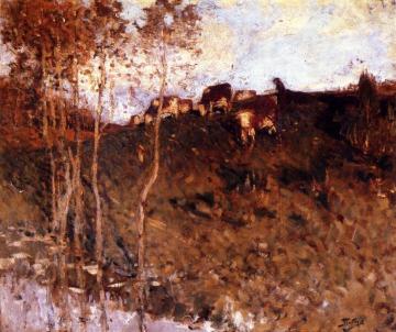 Cows in a Landscape Artwork by Pierre Eugène Montézin