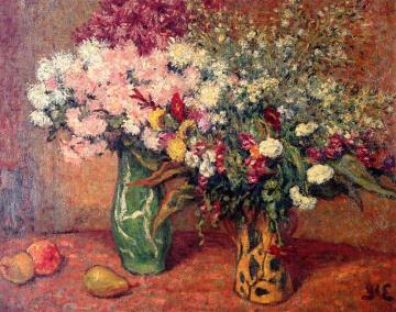 Two Vases Of Flowers Artwork by Georges D'espagnat