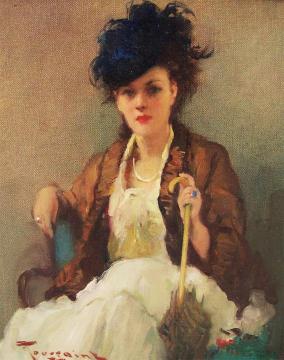 Lady with Parasol Artwork by Fernand Toussaint