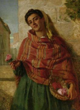 Young Beauty Holding a Rose Artwork by John Bagnold Burgess