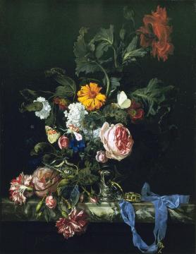 Flower still life with a watch Artwork by Willem van Aelst