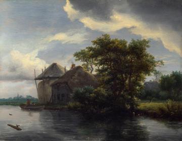 A Cottage and a Hayrick by a River Artwork by Jacob van Ruisdael