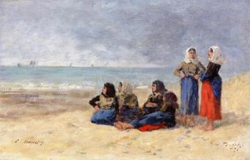 Berck, Group of Fisherwomen Artwork by Eugène-Louis Boudin
