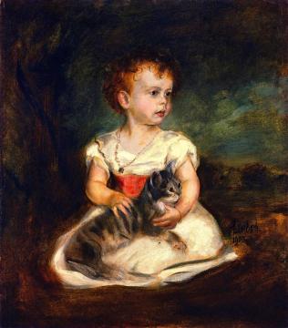 Portrait of a Child with Cat Artwork by Fritz von Lenbach