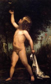 Boy with Butterfly Artwork by William Morris Hunt