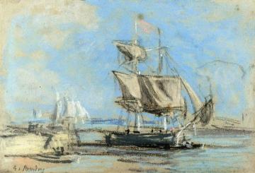 Sailboat in Port Artwork by Eugène-Louis Boudin