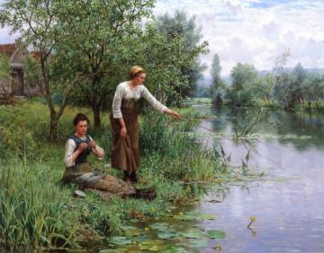 Three Women in a Landscape Artwork by Daniel Ridgway Knight