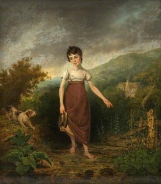 A Girl Crossing A Stream Artwork by Samuel Colman