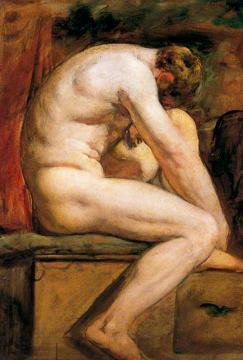 Male Nude Crouching Artwork by William Etty