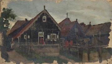 Sketch of Wooden Houses (Holland) Artwork by Sir George Clausen