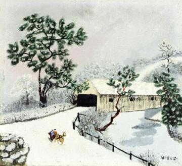 The Old Pink Bridge Artwork by Anna Mary Robertson Grandma Moses