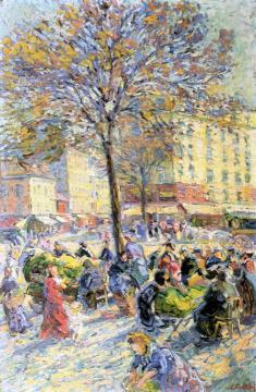 Market on the Corner of the Faubourg Artwork by Nicolas Tarkhoff