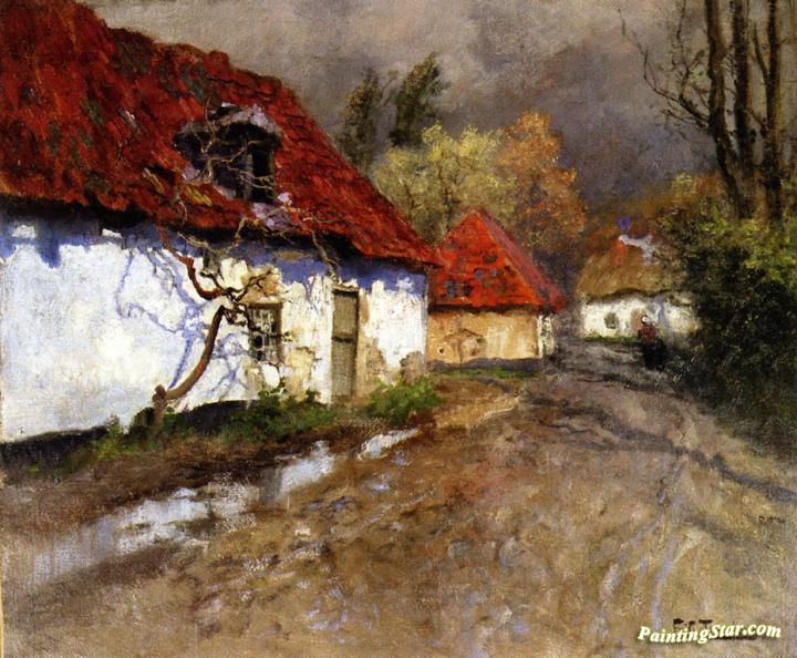 A Figure On A Village Path In Normandy Artwork by Fritz Thaulow