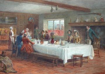 A meal stop at a coaching inn Artwork by George Goodwin Kilburne