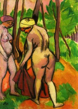 Two Nudes in a Forest Artwork by Hermann Max Pechstein