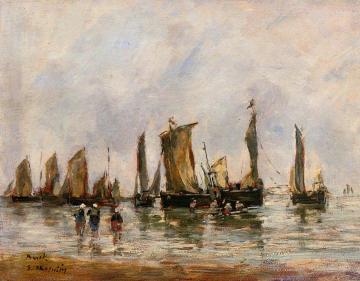 Fishing Boats at Berck Artwork by Eugène-Louis Boudin