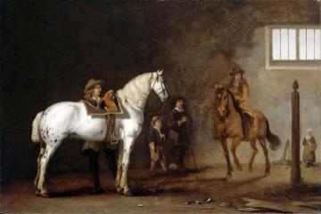 White Horse In A Riding School Artwork by Abraham van Calraet