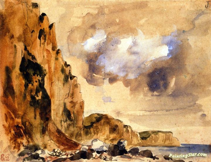 Cliffs In Normandy Artwork by Eugène Delacroix