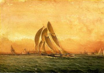 In Full Sail, New York Harbor Artwork by James E. Buttersworth