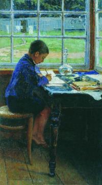 The Homework Artwork by Nikolai Petrovich Bogdanov-belsky