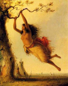Indian Girl Swinging Artwork by Alfred Jacob Miller