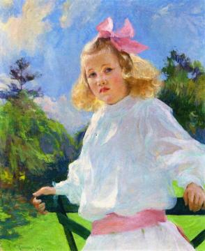 Girl with Pink Bow Artwork by Frank Weston Benson